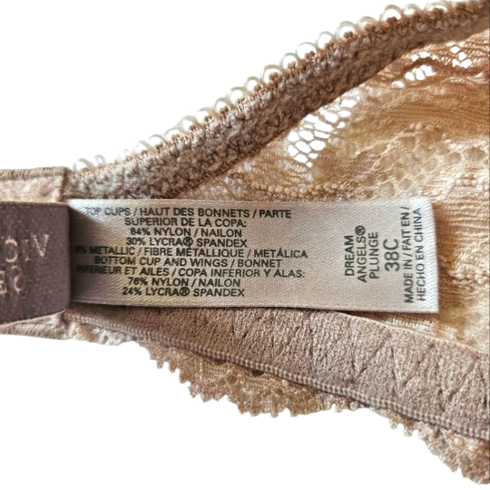 Victoria's Secret Dream Angels Plunge Bra ~ Pink And Nude Lace, Size 38C - Picture 7 of 7